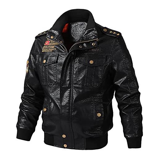 PURETINN giacca di pelle da uomo bomber giacca da motociclista giacca antivento giacca impermeabile giacca di transizione autunno inverno giacca a vento con zip giacca in ecopelle giacca nera p-white 5xl