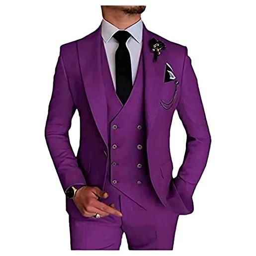 Botong uomo 3 pc tacca risvolto affari suit un pulsante singolo petto abito da sposa sposo smoking giacca pantaloni vest suit, blu, 52