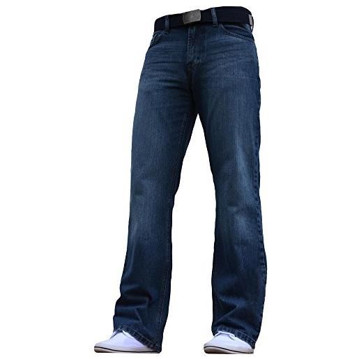 F.B.M Jeans bnwt, jeans da uomo in denim a gamba larga, svasati sul fondo, colore blu blu: azzurro. W42 / l32