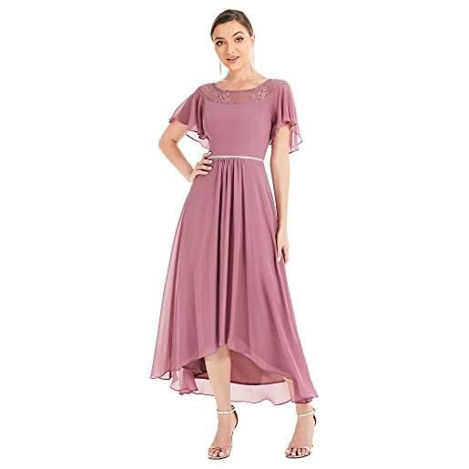 Ever-Pretty vestiti da cerimonia donna scollo a rotondo maxi orlo asimmetrico chiffon abiti da festa blu navy 48