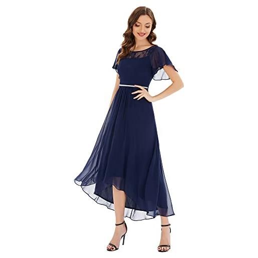Ever-Pretty vestiti da cerimonia donna scollo a rotondo maxi orlo asimmetrico chiffon abiti da cocktail blu navy 46