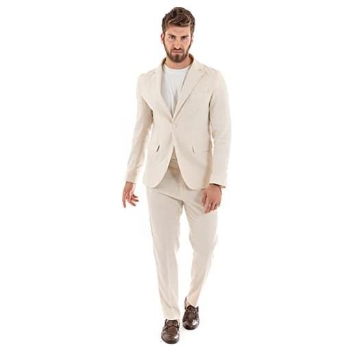 Giosal abito uomo in lino completo giacca pantalone tinta unita elegante monopetto (48, beige)