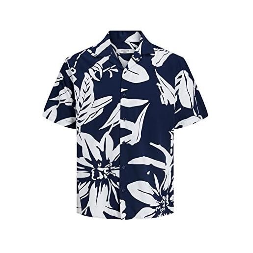 JACK & JONES jprblatropic resort shirt s/s relax sn camicia, navy blazer/stampa: ss23, l uomo