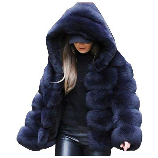 YAOTT donna casuale morbido giacca con cappuccio in pelliccia sintetica ecologica di volpe cappotto corto cardigan a manica lunga capispalla caldi e soffici top in pile luce grigio m