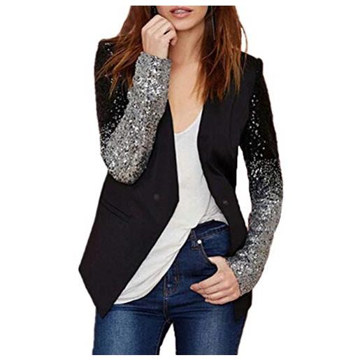 Onsoyours giacche da abito e blazer da donna maniche lunghe moda paillettes tailleur cappotto jacket blazer classic glitterati abito elegante fiesta cappotto fashion casual a nero 44