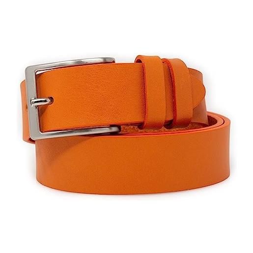 Emila cintura uomo arancione cinta colore arancio made in italy da ragazzo in cuoio artigianale classica sportiva casual belt per jeans x pantaloni da 3,5 cm 35 mm con fibbia 110 vera pelle arancio