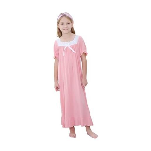 Verve Jelly camicia da notte in cotone per ragazze abito da notte in pizzo principessa a maniche corte pigiama per ragazze camicia da notte in cotone rosa 120 6-7 anni