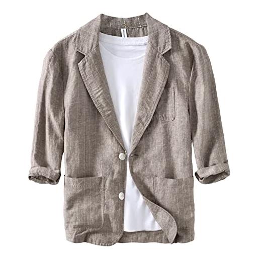 Icegrey giacche da uomo in cotone lino da uomo slim fit casual blazer due bottoni giacche eleganti classico giacche e cappotti, kaki scuro, s