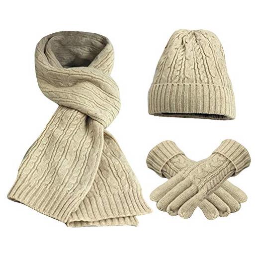 FEOYA set di guanto per sciarpa a maglia da donna sciarpa del tubo flessibile spessa di lana per inverno di autunno
