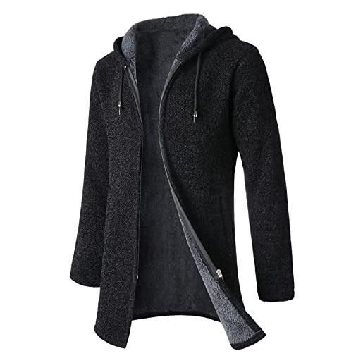 Yukirtiq cardigan in maglia da uomo maglione cardigan lungo con cerniera giacca uomo in maglia con cappuccio manica-lunga inverno maglione, carbone, m