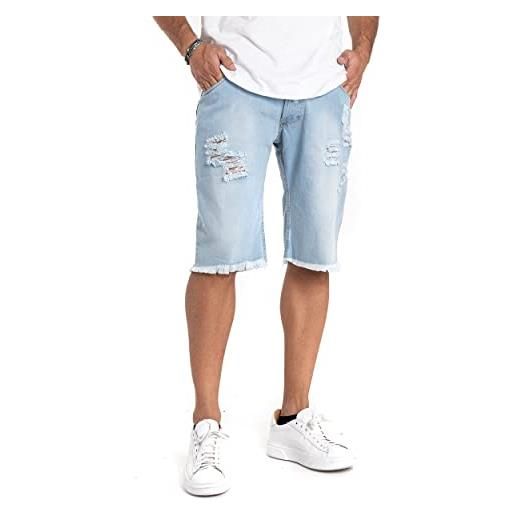 Giosal bermuda uomo jeans pantaloncino sfumature rotture cinque tasche (44, denim 1)