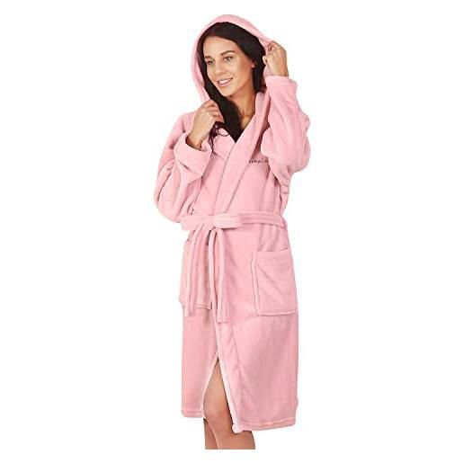 DecoKing vestaglia personalizzata s corto donna uomo unisex cappuccio microfibra soffice morbido piacevole pile rosa chiaro robby