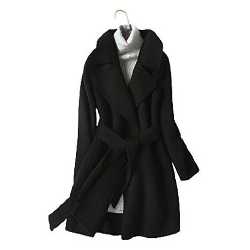 GL SUIT cappotti da donna in lana di cashmere trincea autunno inverno tinta unita caldo di media lunghezza sottile cappotto cardigan giacche outwear con cintura, nero, s