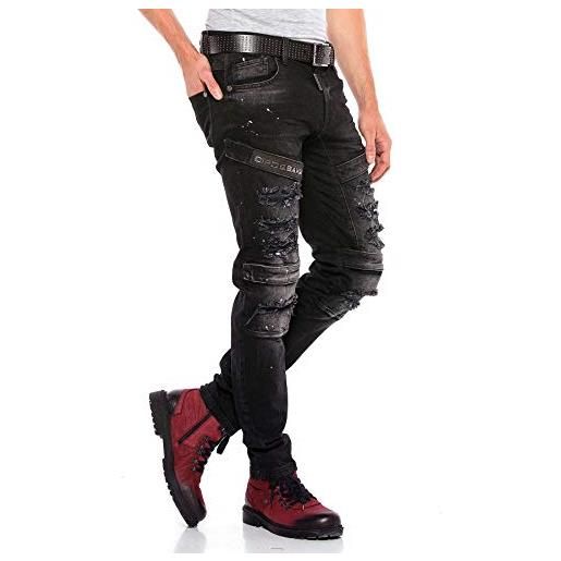 Cipo & Baxx - jeans da uomo destroyed regular fit denim pants label. Details nero w31