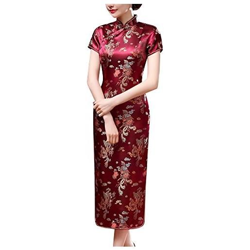 Laogudai abito da sera manica corta donna abito cinese abito da cocktail vestito asiatico cheongsam elegante abito tradizionale 46 vino rosso