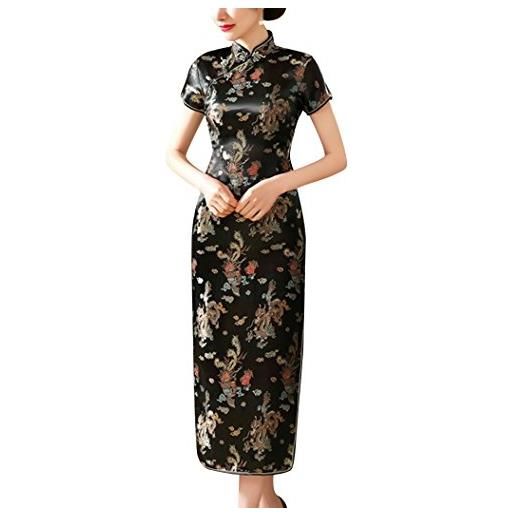 Laogudai abito da sera manica corta donna abito cinese abito da cocktail vestito asiatico cheongsam elegante abito tradizionale 44 vino rosso