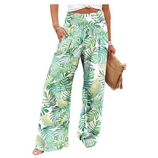 HMRigbly pantaloni lunghi da donna pantaloni pendenza plus size abiti estivi casual larghi pantaloni a vita alta con tasche, 1 verde. , xxxl