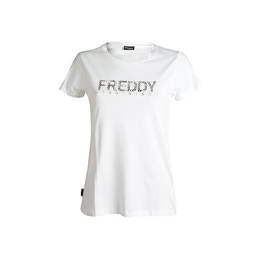 FREDDY - t-shirt in jersey stampa oro chiaro con texture foliage, donna, bianco, large