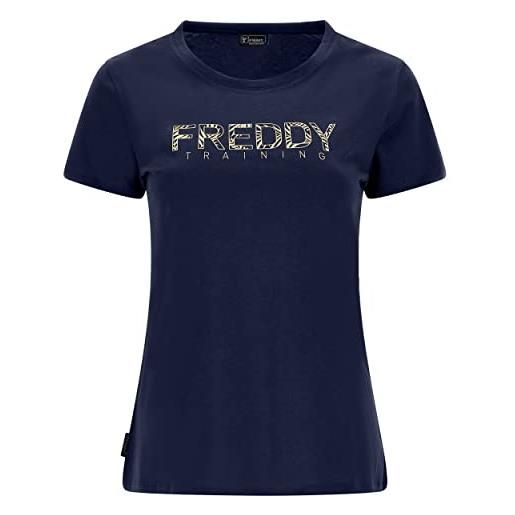 FREDDY - t-shirt in jersey stampa oro chiaro con texture foliage, donna, fuxia, extra small