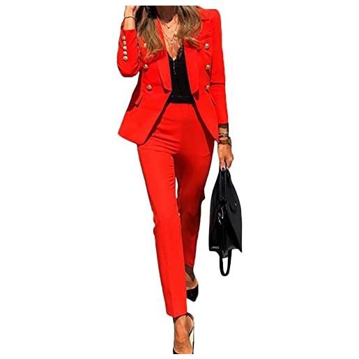 DAIHAN completo di pantaloni e blazer elegante per donna - giacche da abito blazer a maniche lunghe+pantaloni ufficio - tailleur pantalone completo in due pezzi set per matrimoni e feste, rosso, 3xl