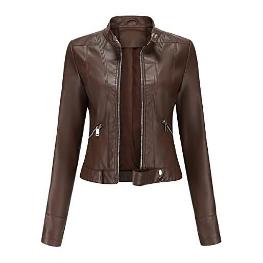 SUMWON WOMEN Giacca da motociclista corta e alla moda, in pelle scamosciata di alta qualità, con