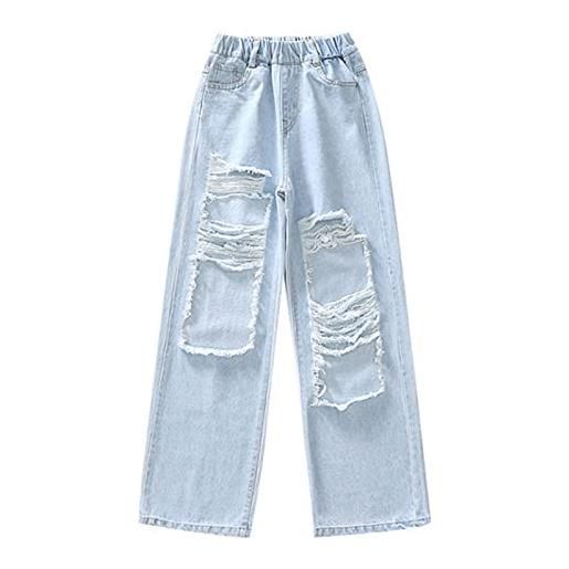 Choomomo jeans pantalone strappati pantaloni lunghi in denim pantaloni larghi ballo di strada hip hop ragazza tuta casual con tasche pants 3-15 anni a blu 13-15 anni