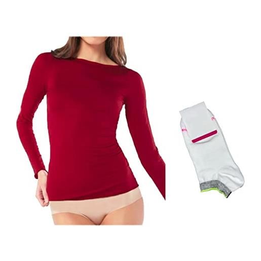 JADEA maglia cashmere manica lunga, offerta 1-2 pezzi + calze in omaggio, scollo a barca, sottogiacca donna (2 grigio + 1 calza, l)