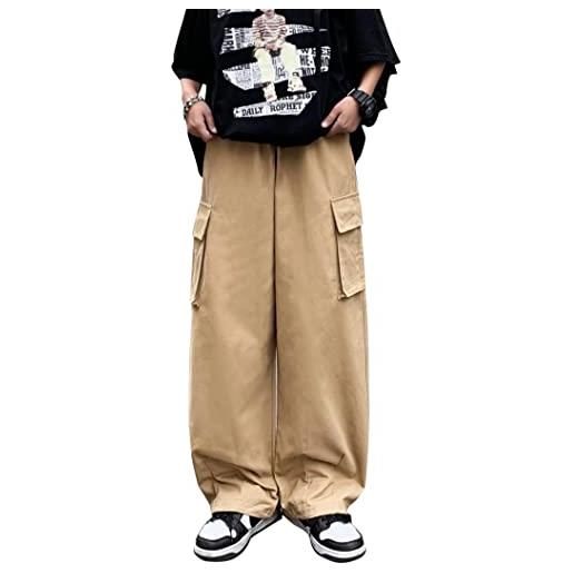 AIEOE pantaloni y2k cargo da uomo larghi gamba sciolta pantaloni hip-hop con tasche laterali taglia l cachi