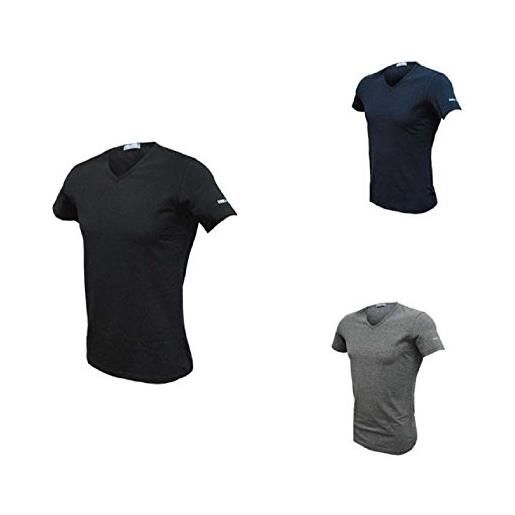 Enrico Coveri 3 t-shirt uomo mezza manica scollo a v cotone bielatico art et1001 (4/m, nero/blu/grigio)