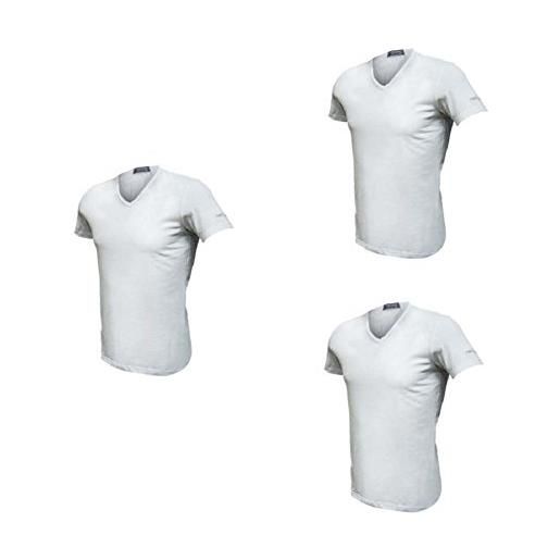 Enrico Coveri 3 t-shirt uomo mezza manica scollo a v cotone bielatico art et1001 (3/s, bianco)