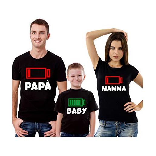bubbleshirt t-shirt coordinate famiglia tris batteria scarica - festa del papa' - festa della mamma - magliette famiglia