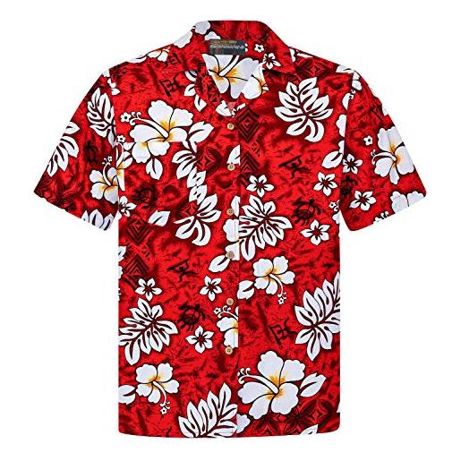 Hawaiihemdshop camicia hawaiana da uomo, in cotone, taglia s, 8xl, a maniche corte, camicia hawaiana, fiori, retrò, classico, ibisco, aloha, bottoni di cocco, camicia hawaiana da uomo, nero/rosso, 