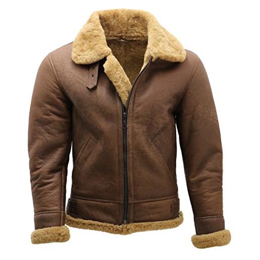 Infinity giacca marrone b3 da uomo di shearling ww2 bombardiere giacca aviatore in pelle s