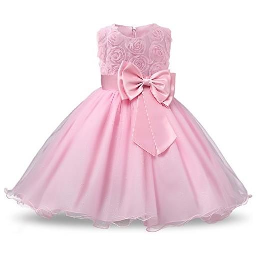 NNJXD ragazza gonna a fiori in pizzo 3d senza maniche vestito da principessa delle feste taglia(120) 3-4 anni rosa