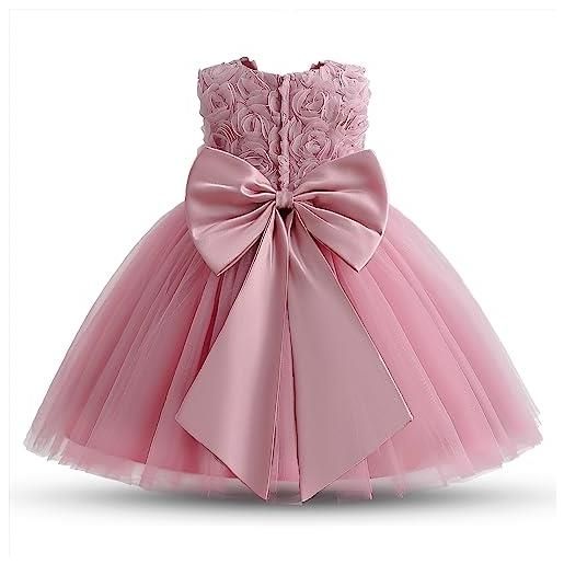 NNJXD ragazza gonna a fiori in pizzo 3d senza maniche vestito da principessa delle feste taglia(160) 7-8 anni rosa