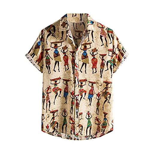 Xmiral camicie camicetta t-shirt top uomo moda estate casual stampato cotone-lino manica corta (l, cachi)
