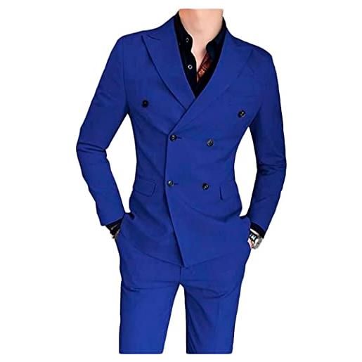 Botong uomo 2 pc doppio petto business suit tacca risvolto regular fit abito da sposa sposo smoking usura casual, blu, 48