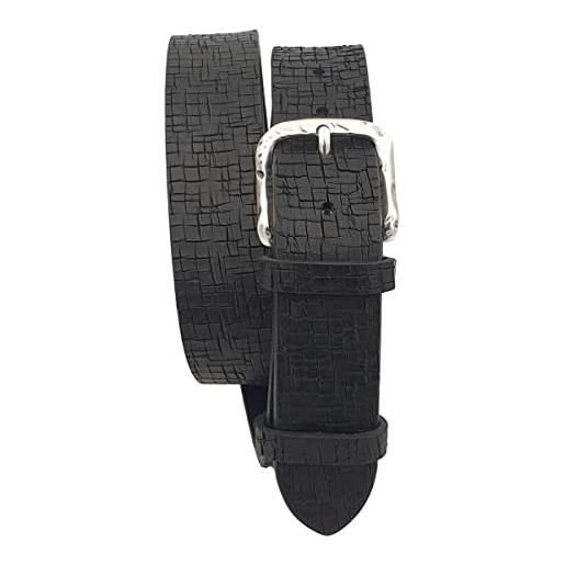 ESPERANTO cintura vero cuoio 4 cm accorciabile, fibbia nichel free, linea corteccia (nero, taglia 52 - girovita 105 cm)