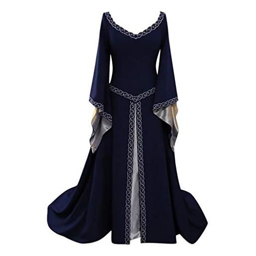 Generic medievali costumi carnevale costume di halloween donna a maniche lunghe v-collo medievale abito lunghezza abito lungo donna elegante vestiti vestito donna gotico abito medievale vestito