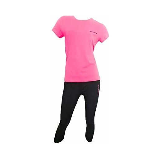 Lotto tuta donna estiva - completo donna sportivo in cotone con pantalone capri corto (t-shirt pink+capri nero, m)