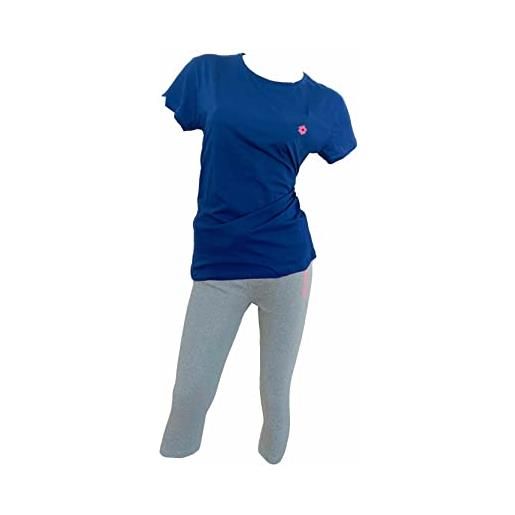Lotto tuta donna estiva - completo donna sportivo in cotone con pantalone capri corto (t-shirt pink+capri blu, m)