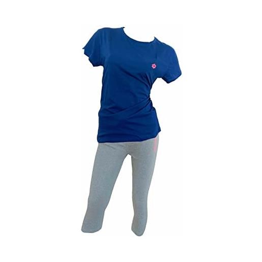 Lotto tuta donna estiva - completo donna sportivo in cotone con pantalone capri corto (t-shirt jeans+capri grigio, s)