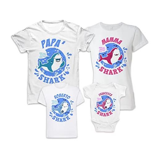 Bulabadoo set magliette famiglia - body neonato - nome personalizzato - squaletto - squali - pesciolini - sharks - baby - mamma papà bimbi - bambini - figli - 4 - coordinate - family - in casa - idea regalo