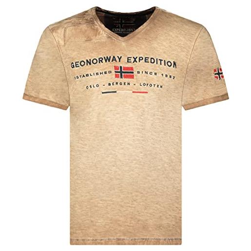 Geographical Norway jiwash men - t shirt in cotone da uomo - t shirt con logo classico - body wear a manica corta con scollo a v da uomo (beige xxl)