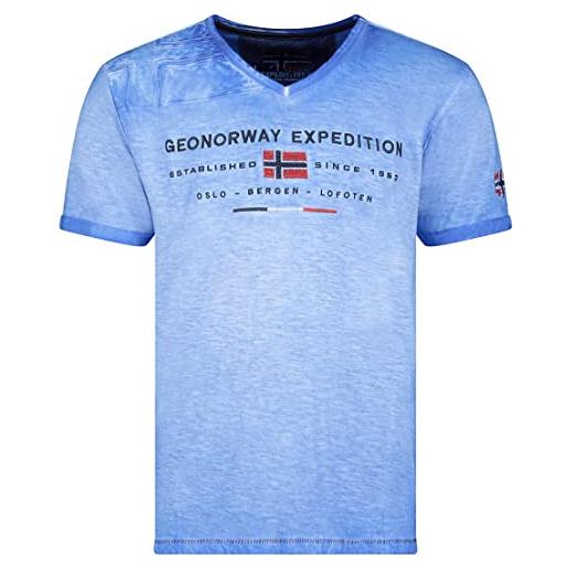 Geographical Norway jiwash men - t shirt in cotone da uomo - t shirt con logo classico - body wear a manica corta con scollo a v da uomo (bianco_blu reale xl)