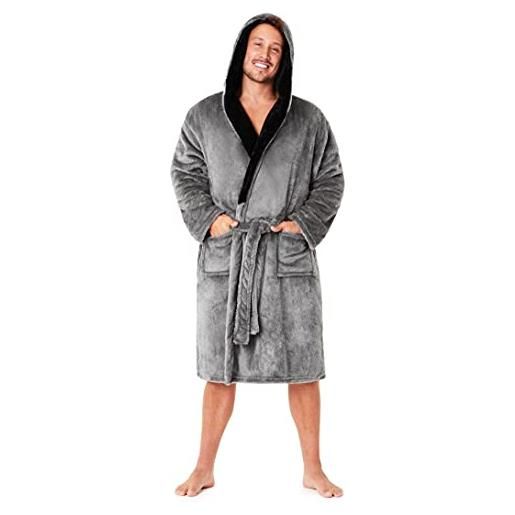 CityComfort vestaglia uomo invernale, vestaglia da notte in pile morbida e calda (grigio, m)