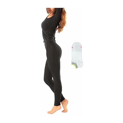 JADEA leggings donna cotone offerta 2-3 pezzi + calza omaggio leggings donna estivi cotone elasticizzato (2 pezzi nero + 1 calza omaggio, xl)