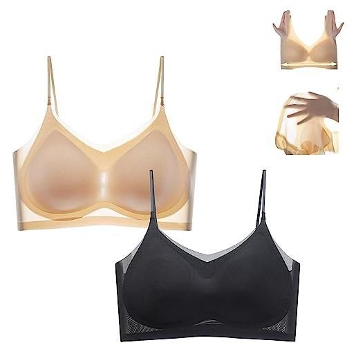 Hdnaihpp summer seamless ultra-thin plus size ice silk comfort bra, ultra thin ice silk bra (skin color+black, 2xl)