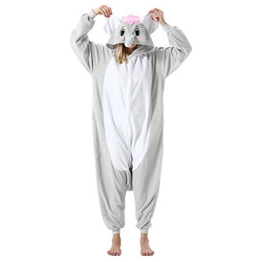 ULEEMARK donna ummo pigiama anime cosplay halloween costume attrezzatura adulto animale onesie unisex grigio elefante per altezze da 140 a 187 cm