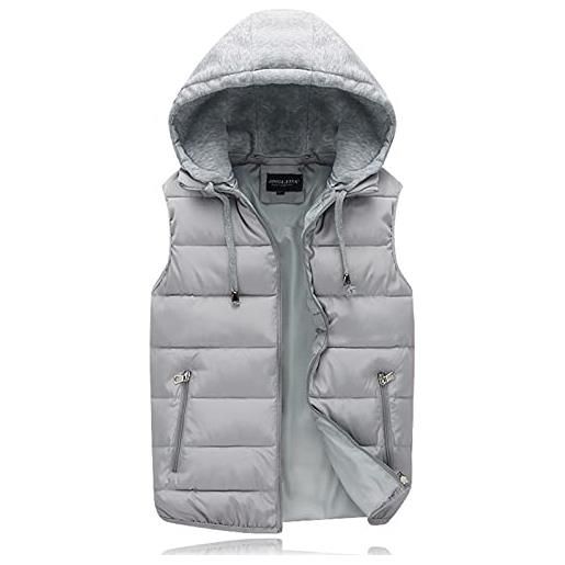 Ommda gilet smanicato uomo caldo imbottito invernale con cappuccio antivento giacca senza maniche sportivo giubbotto casual con zip marina militare l